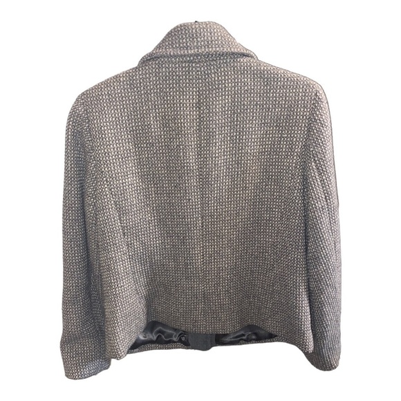 Talbots Wool Tweed Moto Zip Blazer Suit Jacket Coat Neutral Dark Academia 12P - Picture 3 of 7